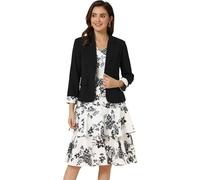 Allegra K Damen-Kleider-Set, 2-teilig, Chiffon, V-Ausschnitt, Blumendruck, Kontrast-Panel, Arbeitsjacke, Kleider, Schwarz, Klein