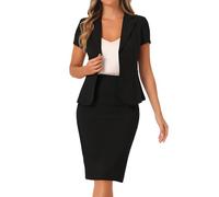 Allegra K Damen Kostüm 2 Teilig Kurzarm Blazer Bleistiftrock Set
