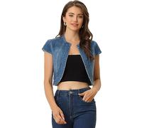 Allegra K Damen Kurz Jeansjacke Bolero Kurzarm Flügelärmeln Elegant Crop Denim Jacke Blau S