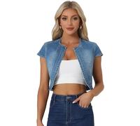 Allegra K Damen Kurz Jeansjacke Bolero Kurzarm Flügelärmeln Elegant Crop Denim Jacke Blaue S
