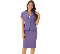 Allegra K Damen Kurzarm Elegant Business Kostüm Blazer Bleistiftrock 2-Teiliges Anzug-Set Dunkel Lila S