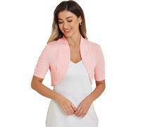 Allegra K Damen Kurzarm Elegant Rüschen Festlich Bolero Vorne Offen Crop Jacke Shrug Rosa S