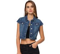 Allegra K Damen Kurzarm Jeansjacke kurze Jacke Sommer Knöpfen Stretch Denim Crop Westen Weste