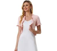 Allegra K Damen Kurze Boleros Puffärmel Offenen Rüschen Crop Strickjacke Shrugs Rosa M