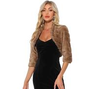 Allegra K Damen Kurze Jacke 3/4 Ärmel Vorne Offener Kunstpelz Flauschige Shrug Bolero Braun M