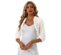 Allegra K Damen Kurze Jacke 3/4 Ärmel Vorne Offener Kunstpelz Flauschige Shrug Bolero Weiß XS
