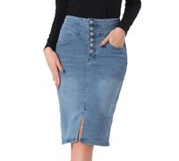 Allegra K Damen Lässig Jeansrock Hoher Taille A-Linie Schlitz Stretch Denim Minirock Rock Hell Blau L