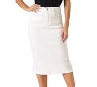 Allegra K Damen Lässiger Jeansrock Dehnbare Midi Denim Röcke mit Hoher Taille Cremeweiß L