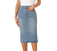 Allegra K Damen Lässiger Jeansrock Dehnbare Midi Denim Röcke mit Hoher Taille Hellblau L