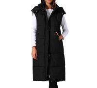 Allegra K Damen Lang Winterjacke Ärmellos mit Kapuze Mantel mit Taschen und Gürtel Schwarz L
