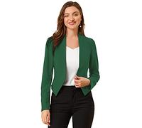 Allegra K Damen Langarm Offen Asymmetrisch Crop Blazer Jacke Dunkelgrün M