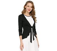 Allegra K Damen Langarm Strickjacke Crop Shrug Volant Krawatte Offen Elegantes Cardigan Schwarz M
