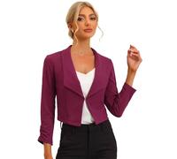 Allegra K Damen Langarm Umlegekragen Geraffte Ärmel Blazer Offen Crop Jacke Lila Beere S