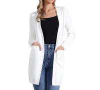 Allegra K Damen Langer Strickjacken Pullover Langärm Vorne Offen Leichte Strick Cardigans Weiß L
