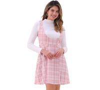 Allegra K Damen Latzkleid Kariertes Tweedkleid mit Knopfdekor U-Ausschnitt Kleider Rosa M