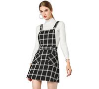 Allegra K Damen Latzkleid mit Vintage-Karo - kurzer Trägerrock im Pinafore-Stil, Schwarz-Weiß, 3X-Groß