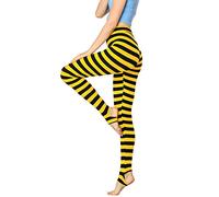 Allegra K Damen Legging Steigbügel Hose Elastisches Hosenbund Stirrup Trousers Jogginghose Gelb Schwarz Streifen L