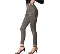 Allegra K Damen-Leggings aus Wildlederimitat, hohe Taille, Stretch, lässig, Kunstlederhose für Damen, Dunkel_Grau, M