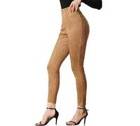Allegra K Damen-Leggings aus Wildlederimitat, hohe Taille, Stretch, schmale Freizeithose, Braun, M