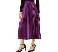 Allegra K Damen Maxi Faltenrock Hohe Taille Plisseerock A-Linie Elastisch Swing Eleganter Rock Lila L