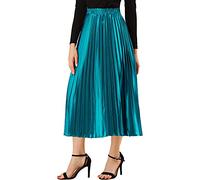 Allegra K Damen Maxi Faltenrock Hohe Taille Plisseerock A-Linie Elastisch Swing Eleganter Rock Pfauenblau S