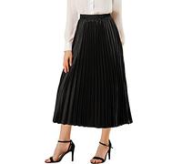 Allegra K Damen Maxi Faltenrock Hohe Taille Plisseerock A-Linie Elastisch Swing Eleganter Rock Schwarz L