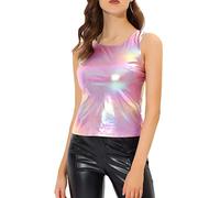 Allegra K Damen Metallic Top Glitzer Oberteile Top U Neck Party Tank Ärmellos Elegant Bluse Oberteil Mehrfarbiges Rosa S