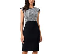 Allegra K Damen Midi Business Tweed Kleid Rundhals Ärmellos Patchwork Figurbetont Etuikleid Schwarz S