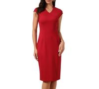 Allegra K Damen Midi Etuikleid Elegantes Figurbetontes mit V-Ausschnitt Büro Business Kleider Rot XL