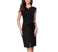 Allegra K Damen Midi Etuikleid mit Ärmelloses V-Ausschnitt Gürtel Büro Elegant Business Kleid Schwarz S