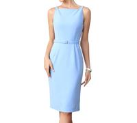 Allegra K Damen Midi-Etuikleid mit Eckigem Ausschnitt Gürtel Formelles Ärmelloses Reißverschluss Business Kleid Blau S