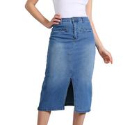 Allegra K Damen Midi-Jeansrock Mit Hoher Taille Schlitz Vorne Und Taschen Jeansröcke Blau XL
