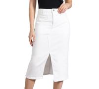 Allegra K Damen Midi-Jeansrock Mit Hoher Taille Schlitz Vorne Und Taschen Jeansröcke Weiß M