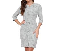 Allegra K Damen Mini Tweed Kleid Vintage 3/4-Ärmel Leicht Elegant Business Kleid Büro Etuikleid