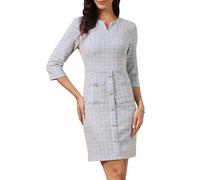 Allegra K Damen Mini Tweed Kleid Vintage 3/4-Ärmel Leicht Elegant Business Kleid Büro Etuikleid Mehrfarbiges Blau L