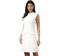 Allegra K Damen Mini Tweedkleid Ärmelloses Leicht Elegant Arbeit Büro Etuikleid mit Stehkragen Weiß S