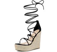 Allegra K Damen-Plateau-Espadrilles, Keilabsatz, transparente Riemen-Sandalen Schwarz 38