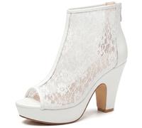 Allegra K Damen Plateau Spitze Peep Toe Stiefeletten Zurück Reißverschluss Chunky Heel Boots, Weiss/opulenter Garten, 10