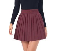 Allegra K Damen Plissierter Strickrock Elastischer Hoher Bund A-Linie Kurzer Gerippter Minirock Freizeitstil Rock Burgund L