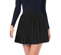 Allegra K Damen Plissierter Strickrock Elastischer Hoher Bund A-Linie Kurzer Gerippter Minirock Freizeitstil Rock Schwarz M