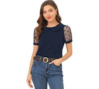 Allegra K Damen Puffärmel Vintage Bubikragen Oberteil Polka Punkte Bluse