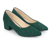 Allegra K Damen Pumps mit spitzem Zehenbereich, Tweed, kariert, gestrickt, bedruckt, klobige Absätze, Grün , 40.5 EU