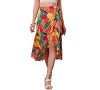 Allegra K Damen Rock Blumen Rüschen Geteilter Strandrock Wickel Sommer Midirock