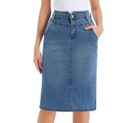 Allegra K Damen Rock Midi Jeansrock Lässig mit Rückenschlitz Dehnbar Hochtailliert Figurbetont Jeansröcke Blau L