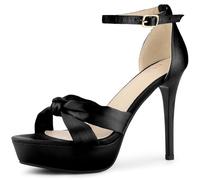 Allegra K Damen-Sandalen aus Satin mit Twist-Knoten-Plateau und kontrastierendem Stiletto-Absatz Schwarz 39