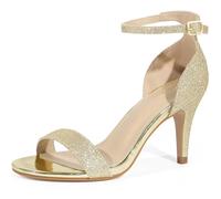 Allegra K Damen-Sandalen Glitzer-Knöchelriemen und Stiletto-Absatz Gold- 40