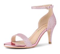 Allegra K Damen-Sandalen Glitzer-Knöchelriemen und Stiletto-Absatz Rosa 39