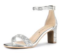 Allegra K Damen-Sandalen Glitzer-Knöchelriemen und Stiletto-Absatz Silber 41