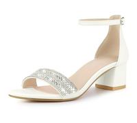 Allegra K Damen-Sandalen mit glitzerndem Strass-Knöchelriemen und klobigem Absatz Weiß 39