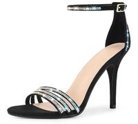 Allegra K Damen-Sandalen mit runder Zehenpartie und Strasssteinen, Knöchelriemen, Stiletto-Absatz Schwarz 39